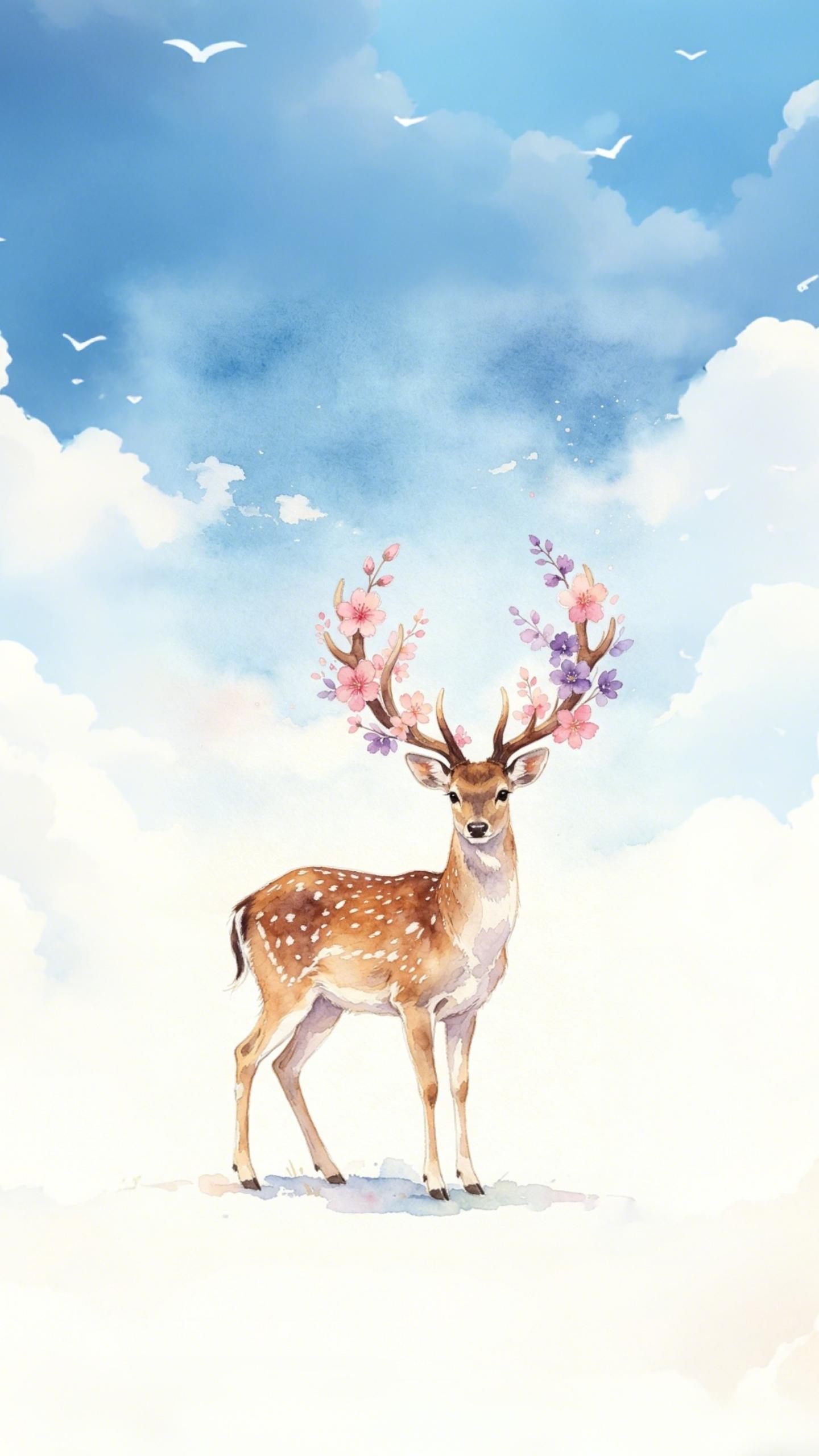 Pastel Flower Antler Deer Art